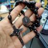 Saint Benedict Rosary Necklace Cross Catholic Brown Wooden Cross Necklace Christ Prayer Beads