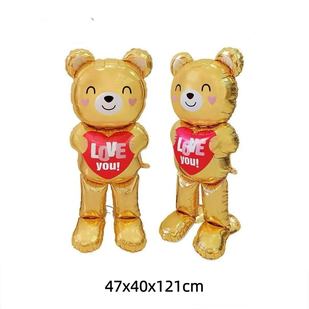 1pc Base Stand Happy Valentine's Day Heart To Heart Balloons Love Heart Bear Balloon Wedding Valentine's Day Decorations