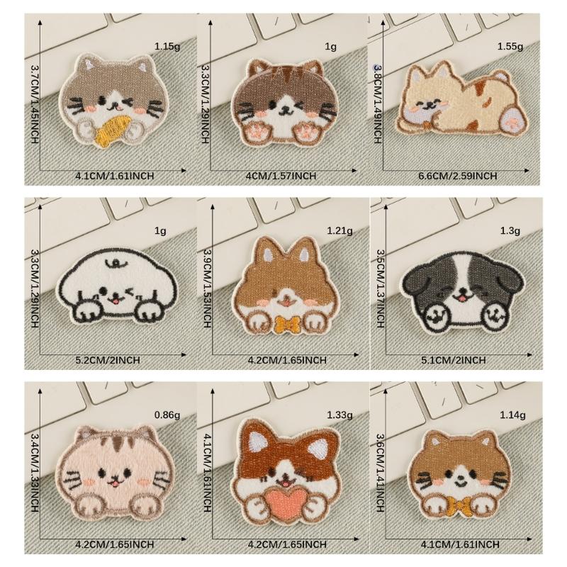 9 Pcs Lovely Dogs Repair Patches Cats Iron on Embroidered Patches Cartoon Animal Sew On Decorative Appliques for Clothes