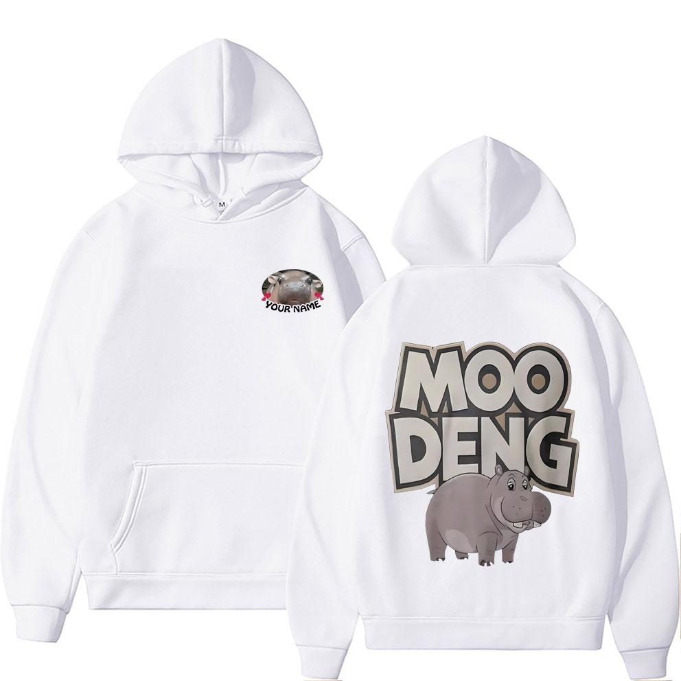 Ihr Name Moo Deng Lustiges Meme Hoodie Baby Nilpferd Herren Damen Mode Lässiges Kapuzensweatshirt Herren Fleece Baumwolle Übergroße Hoodies