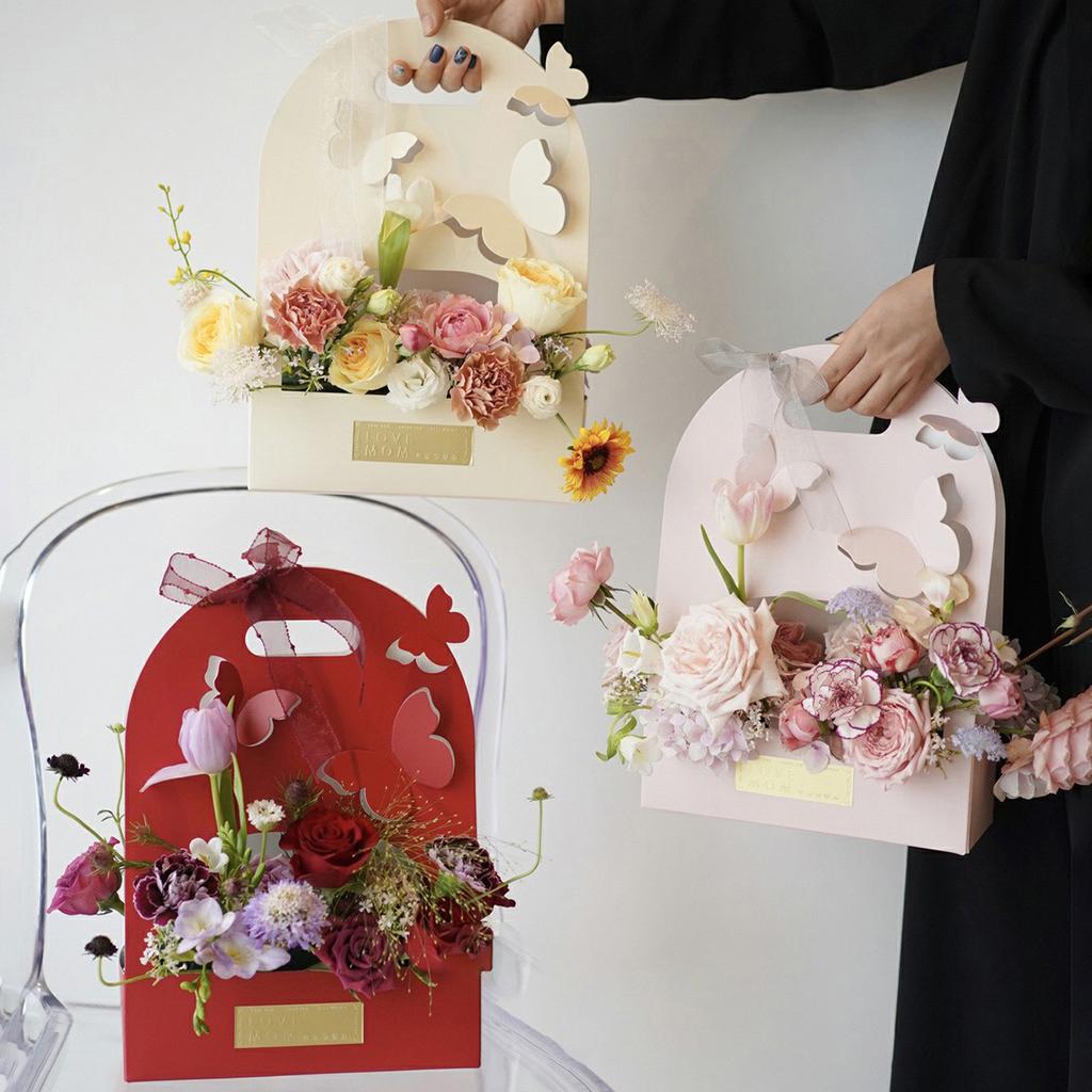 10pc Butterfly Hand-held Flower Box Transparent PVC, Universal Flower Shop Packaging Material for Festivals, Valentine's Day Gift Box