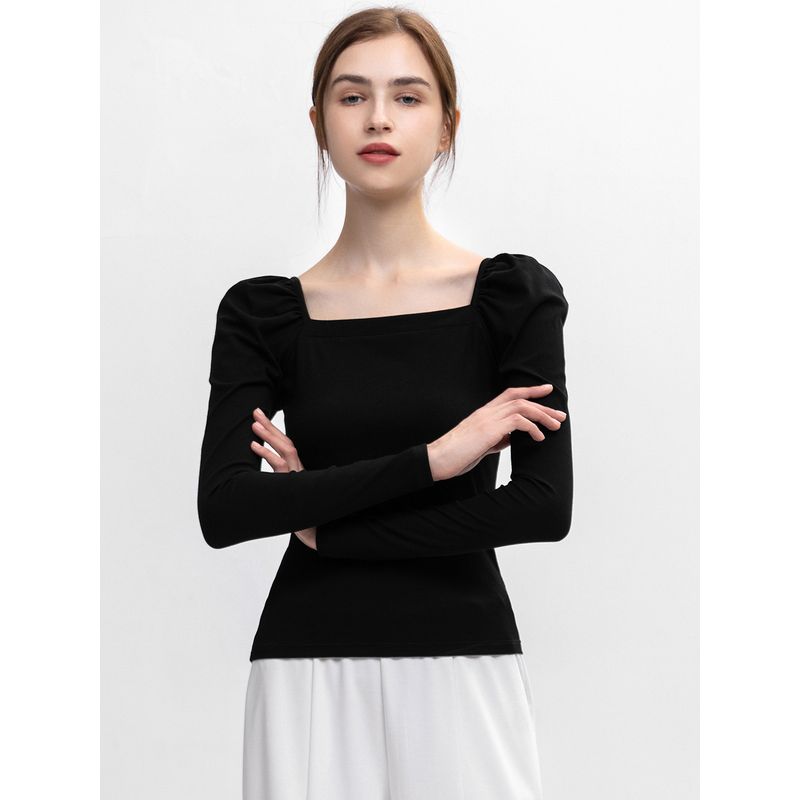 and American Fashion Modal Collarbone Square Collar Long sleeve Women 2025 Spring and Autumn New Slimming Sexy T-shirt Bottoming Shirt Fashion