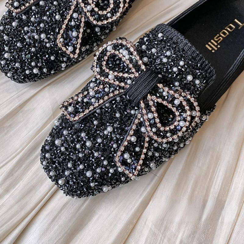 Fashion Flat Shoes for Women Autumn New Bow-knot Pearls Women Shoes Flats Retro Light Slip On Casual Loafers Zapatillas Mujer