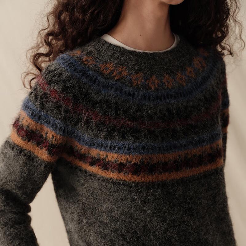 GREEN BELT Retro Fair Isle Crewneck Sweater
