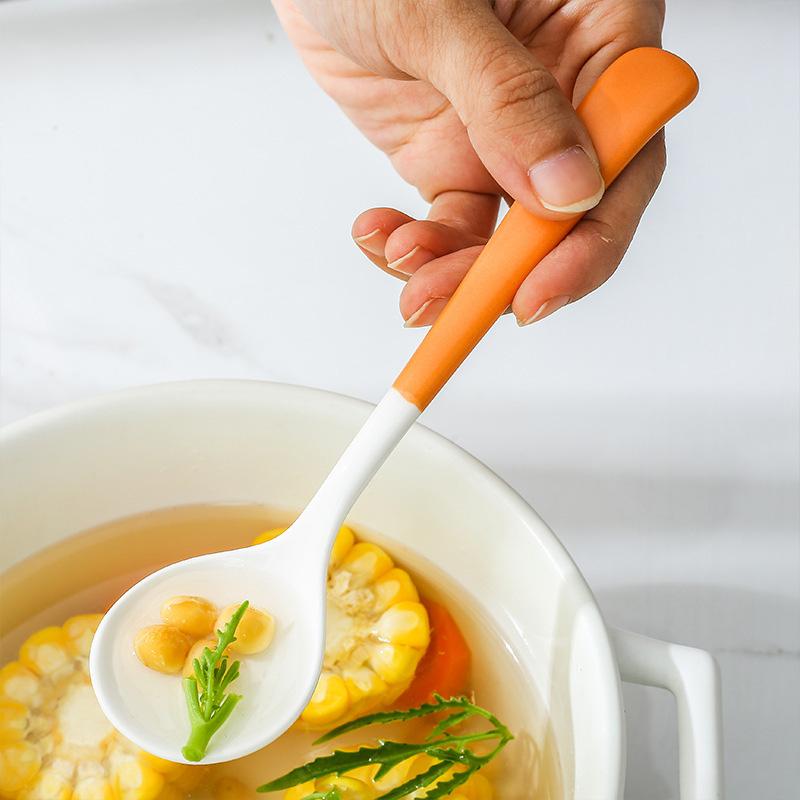 2 PCS Porcelain Soup Spoon Round-Bottom Ceramic Chinese Style Spoons for Home and Restaurant, Use for Coffee, Tea, Yogurt and Desserts, 6.7 inch