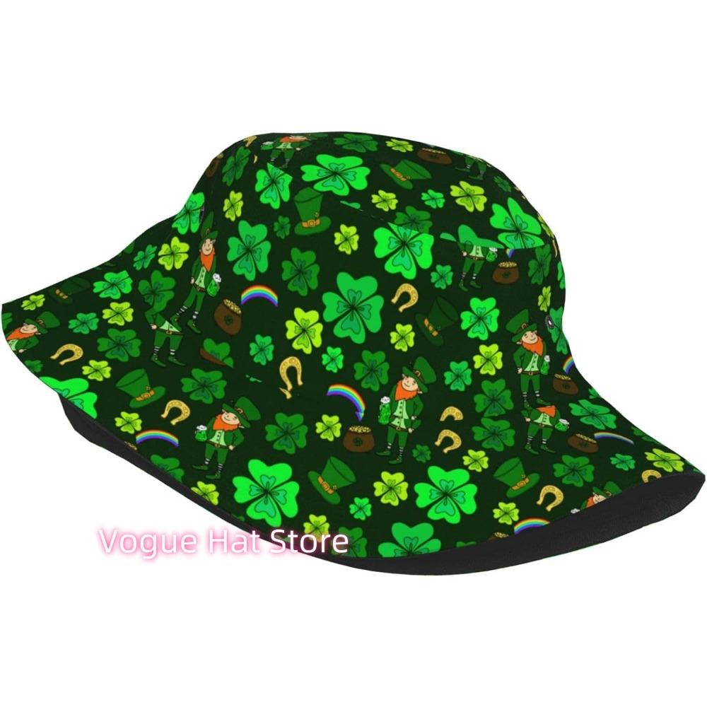 St. Patrick'S Day Bucket Hat Lucky Shamrock Sun Hat Green Clover Fisherman Cap Travel Hat For Women Men