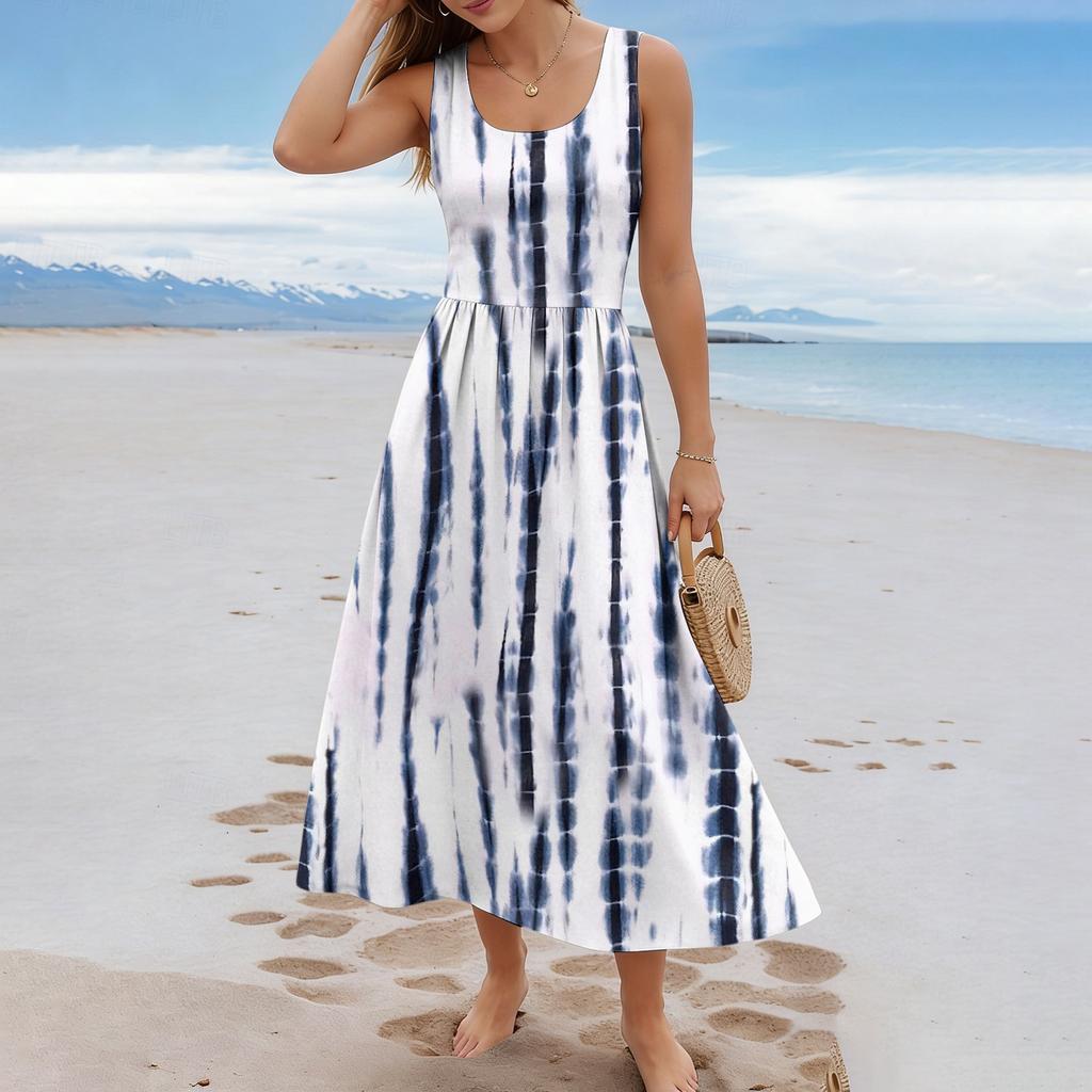 Damen-Sommerkleid mit Blumenmuster, lässig und modisch, ärmellos, lang