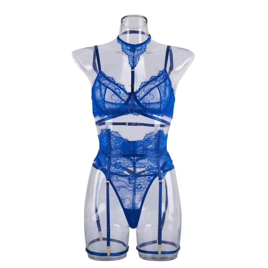 Women's Lace Halter Lingerie & Stocking Set