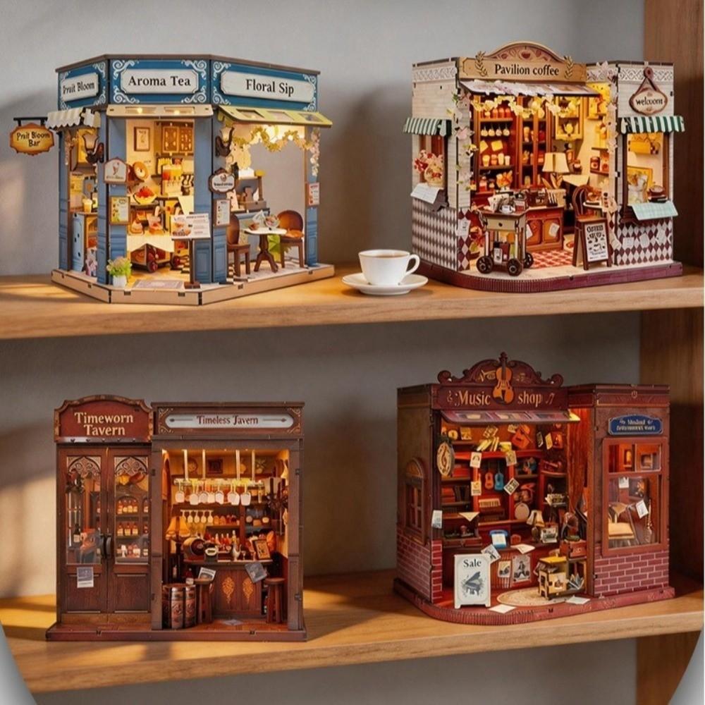 DIY Mini Dollhouse Kit LED Light 3D Puzzle Building Model Craft Wooden Miniature House Adult