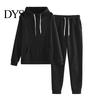Women Casual Sports Suit 2 Pcs/Set Hoodie Pants Solid Color Plush Long Sleeves Thick Kangaroo Pocket And Leggings Top Elastic Waist Ankle-banded