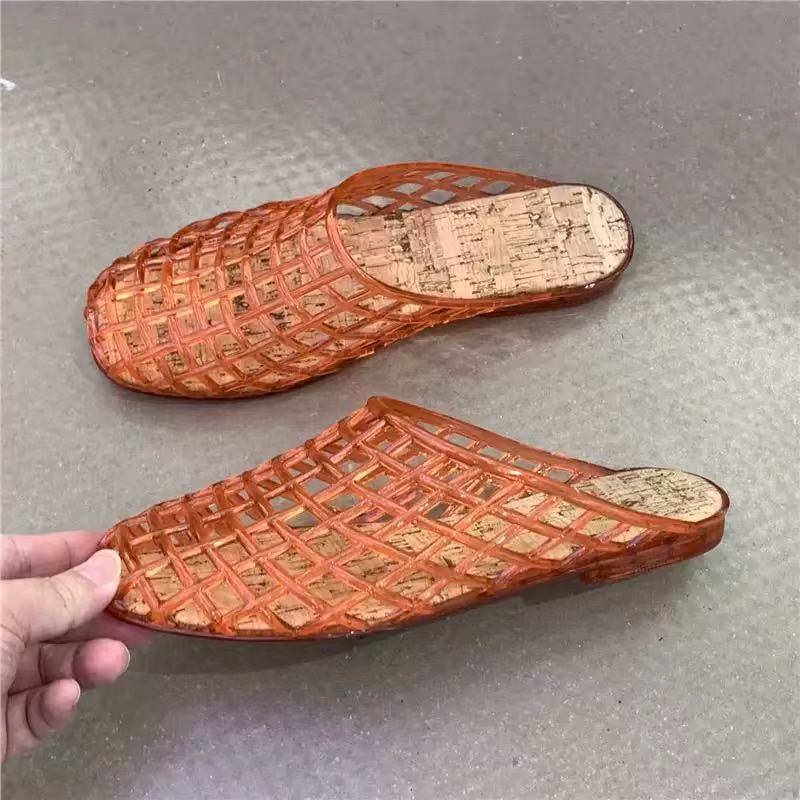 Fashion 2026 Women's New Luxury  Flat Slippers with Hollow PVC Breathable Summer Outerwear Baotou Bag and Casual Slippers