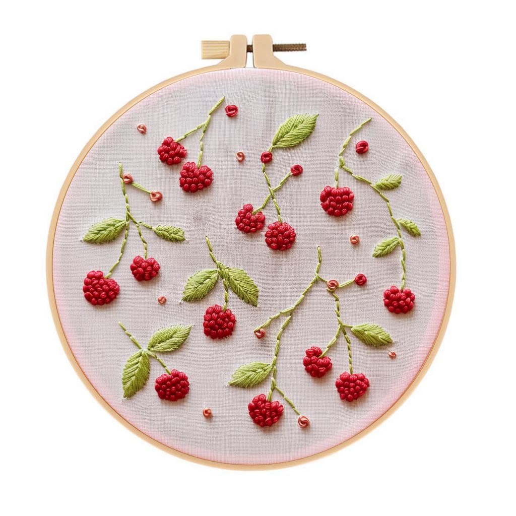 1set Cherry, Strawberry, Watermelon, and Orange Pattern Embroidery DIY Kit - Suitable for Beginners. Handmade Embroidery Fabric Material Set.