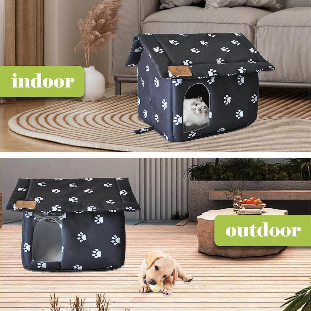 Outdoor cat house, waterproof and warm, suitable for stray cats, indoor/outdoor dual-use foldable insulated pet house, foldable stray cat tent.