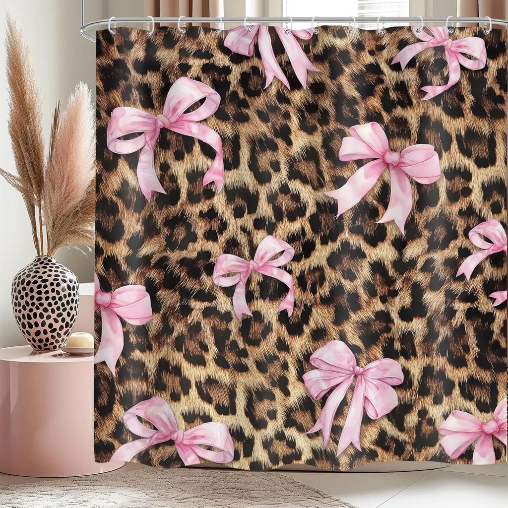 Japanese Cherry Cat Shower Curtain Black White Red Cute Animal Waterproof Polyester Bathroom Home Decorative Cover with Hook