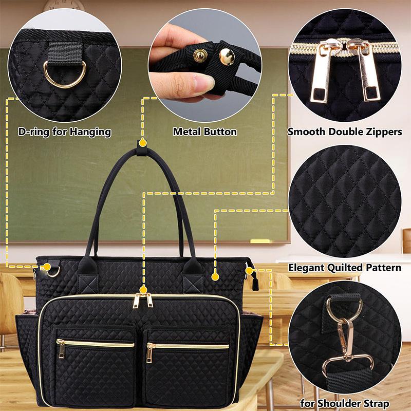 Multi Functional Teacher Handbag Large Capacity Portable Laptop Document Storage Bag Multi Purpose Durable Shoulder Bag
