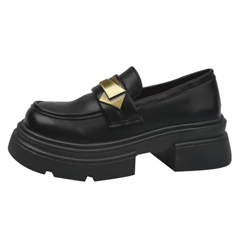 Black Retro Small Leather Shoes Women's New Autumn Single Shoes with Thick Soles and Thick Heels