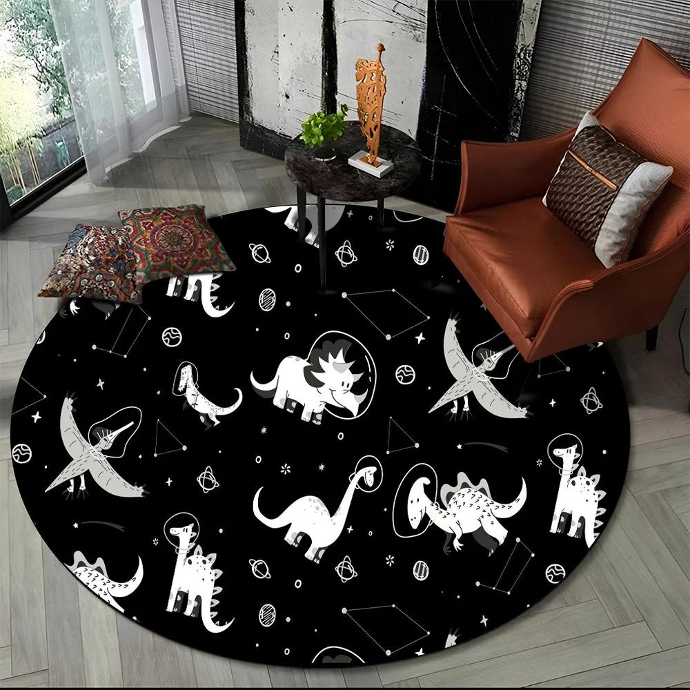 Cartoon Dinosaur Space Cute Dino Children Area Rug,Round Carpet for Living Room Bedroom Sofa Decoration,Kids Non-slip Floor Mat
