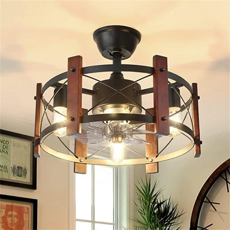 Retro American ceiling fan light industrial fan light motor Iron art remote control 110V 220V bedroom dining room ceiling light