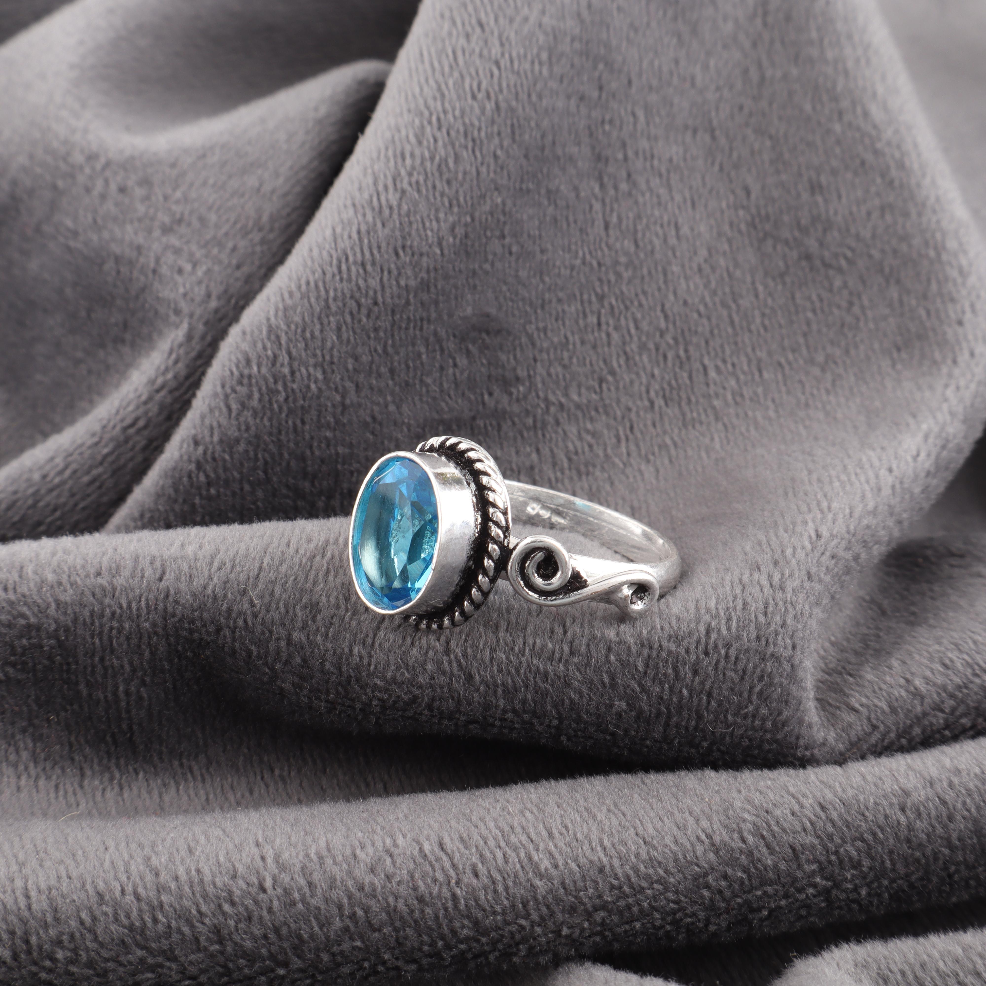 

Кольцо с швейцарским голубым топазом, Кольцо с драгоценным камнем, Кольцо из стерлингового серебра 925 пробы, Ювелирное изделие ручной работы, Серебряное украшение для подарка 6.5