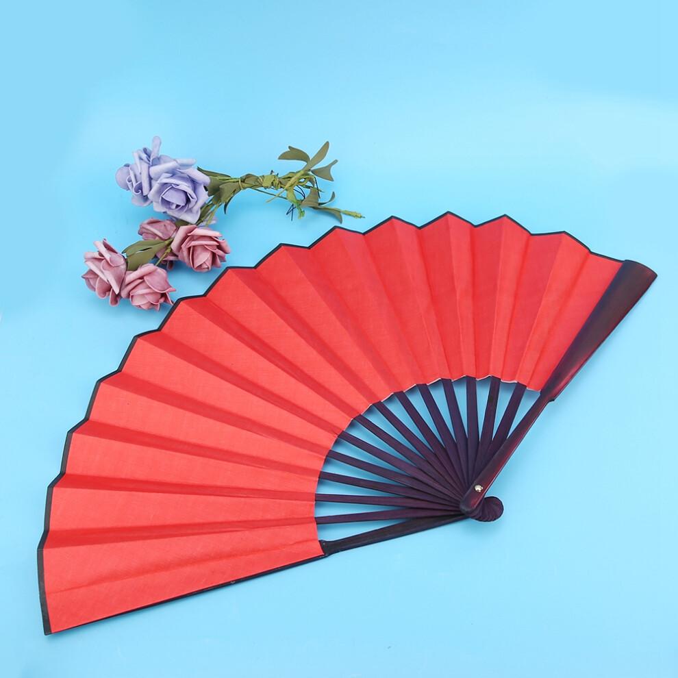 Bamboo Hand Fan, Elegant Event Accessory, Traditional Folding Fan For Cultural Celebrations, Chinese Silk Fan With Solid Wood Handle, Red 10 Inch Craf
