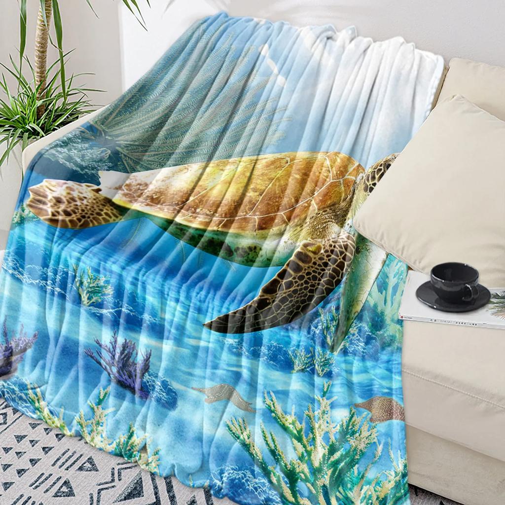 Turtle Blue Sea Bubble Throw Blanket Warm Microfiber Flannel Blanket Bedroom Decor Blankets For Beds