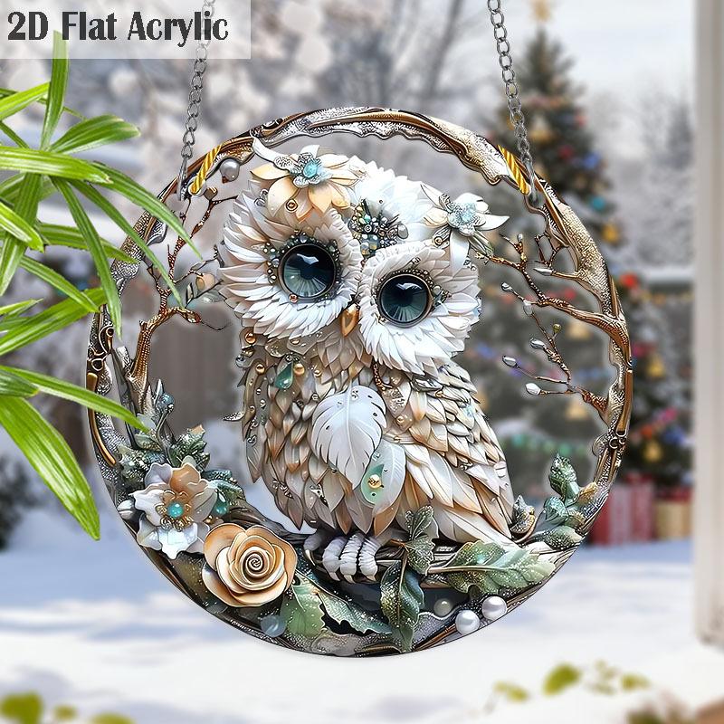 

Acrylic White Owl Suncatcher Stained Glass Effect Window Hanging Ornament Owl Lover Christmas Gifts 20cm/7.87Inch