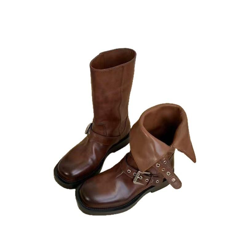 [Washed horse skin] Skinny buckle short boots women's heightened thick soles 2025 autumn and winter new thin boots spring and autumn short boots