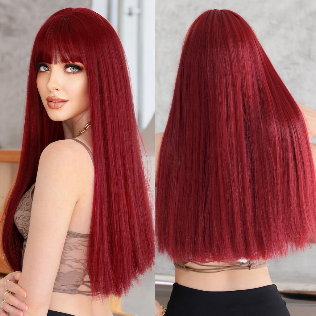 Long Straight Light Blonde Wig For Women Daily Party Highlight Brown Synthetic Layered Hair Wigs With Bangs Halloween Cosplay