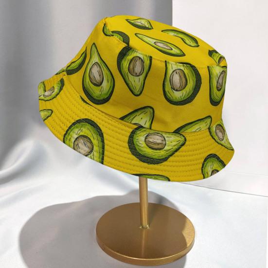 Fischerhut Avocado-Print Beidseitig Flacher Oberteil Atmungsaktiv UV-Schutz Sonnenschutz Dekorativ Erfrischendes Fruchtmuster Bucket Hat Kopfbedeckung