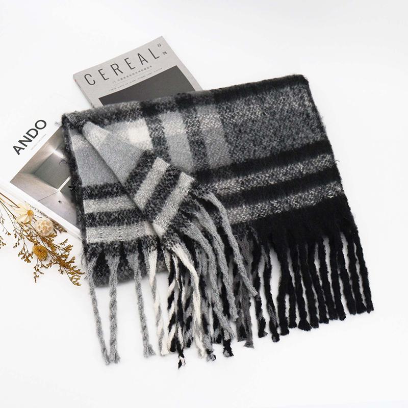 

Winter Plaid Cashmere Scarf Women Luxury Warm Shawls Poncho Tassel Thickened Men Unisex Neck Pashmina Scarves Fashion Muffler