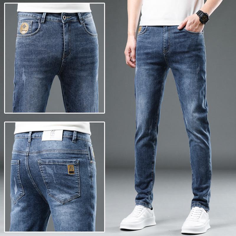 Xintang Men's Trendy Letter Print Slim Straight Jeans - All-Season Casual Style