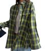 Retro Plaid Long Sleeve Loose Shirt with Turn-Down Collar for Women, 2025 Spring/Autumn