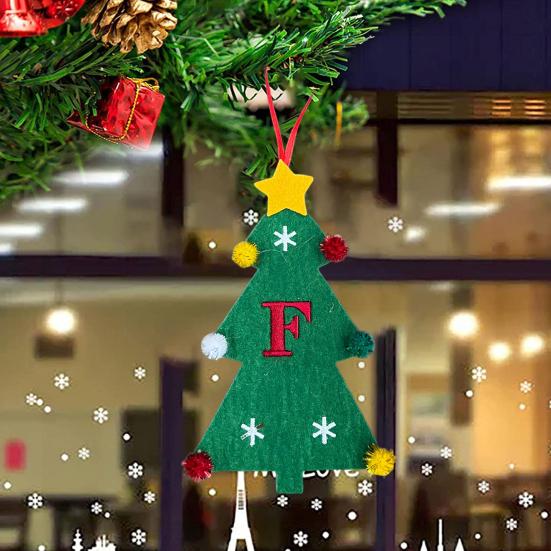 Christmas Tree Pendant Ornament with Lanyard 26 Letter Design Felt Fabric Holiday Xmas Tree Hanging Decoration