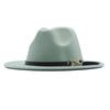 Autumn and winter woolen top hat British style classic flat edge jazz hat fashionable versatile women's hat metal buckle feather hat