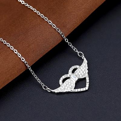 Necklace Micro-Inset Zircon Heart-shaped Clavicle Chain Angel Wings Strong Chain Jewelry