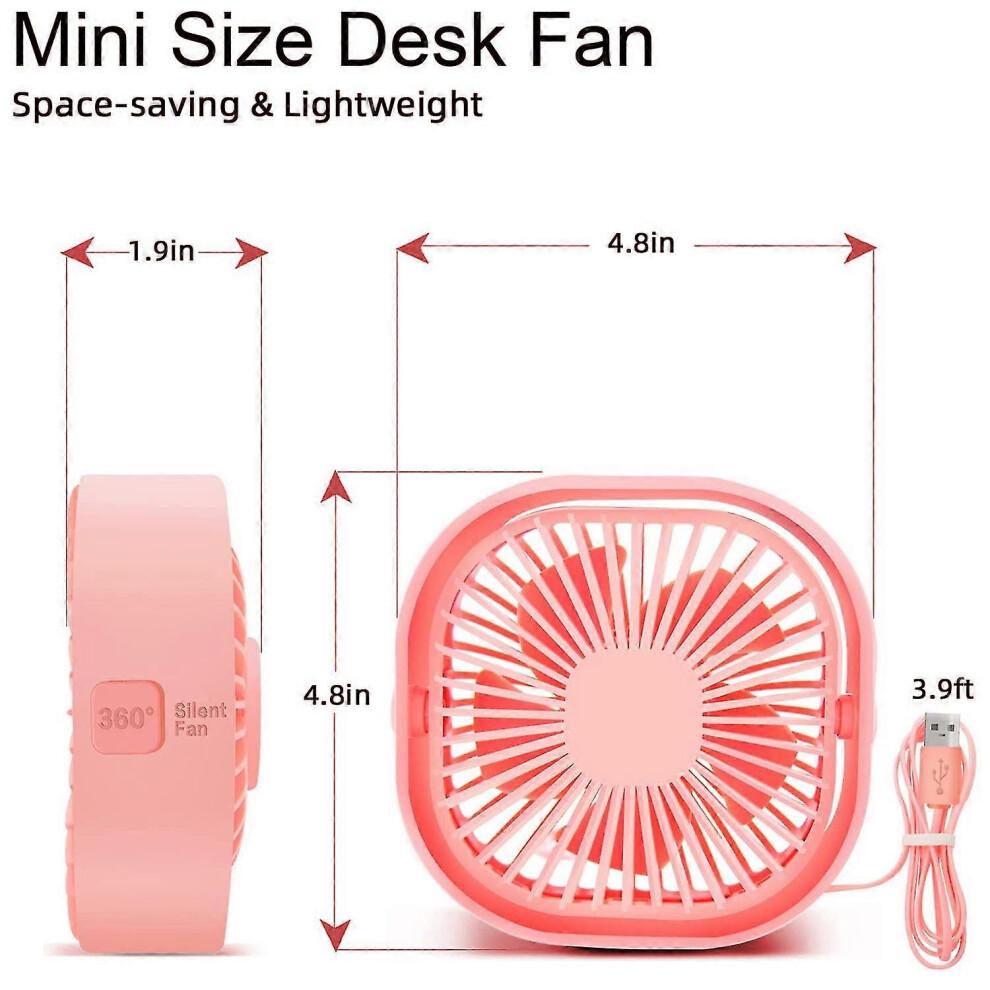 (Pink) Desk Fan Portable Fan, USB Fan Silent Powerful Personal Fan, 3 Speed Mini Desktop Fan Cooling Desk Fan USB for Home Office Bed