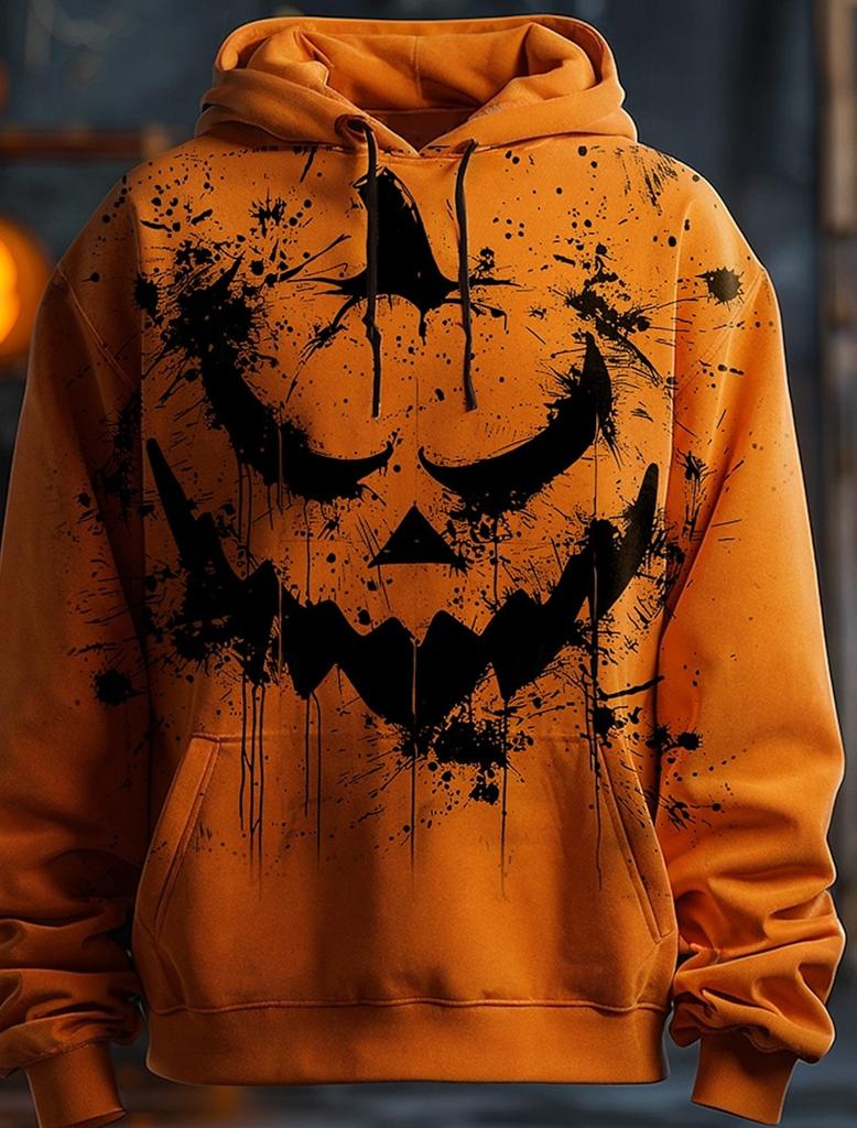Halloween Herren Grafik Hoodie Kürbisdrucke Klassisch Lässig 3D Pullover Feiertagsmode Hoodies Dünner Stil Langarm Kapuze