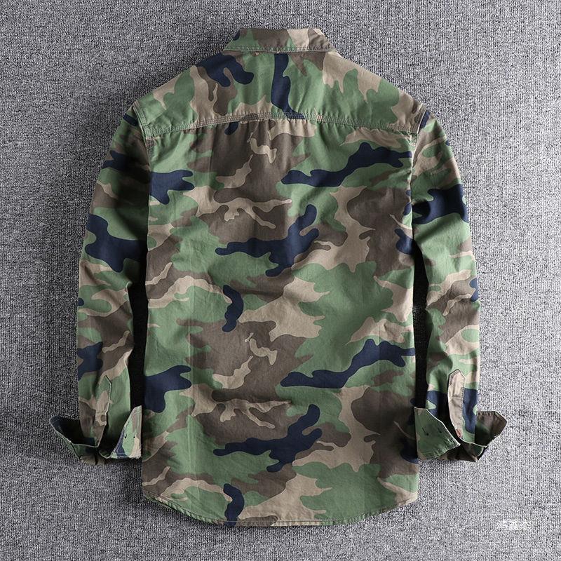 Men's Washed Camouflage Double-Pocket Long-Sleeve Casual Workwear Shirt