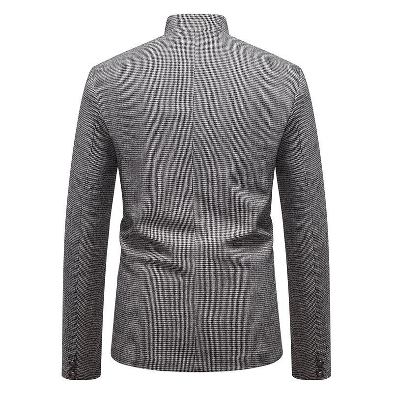 Men's Business Slim Fit Suit Jacket Stand Collar Slanted Placket Blazer Casual Outerwear Men