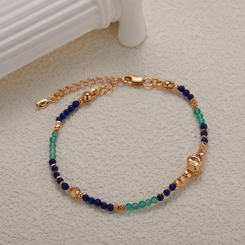 S925 Sterling Silver Irregular Silver Beads Natural Chalcedony Lapis Lazuli Colored Treasure Beaded Necklace Women'S Earrings