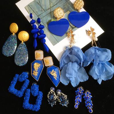 Pendientes de Encaje Acrílico de Cristal Hecho a Mano Azul Pendientes Geométricos con Cuentas Europeos y Americanos Joyería de Moda para Mujeres