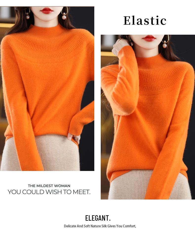 Women's 100% Wool Seamless Sweater - 2022 Autumn/Winter High Neck Loose Pullover