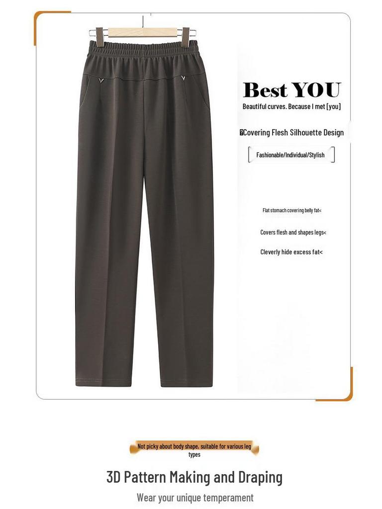 Elastische Bundhose mit geradem Bein für Frauen mittleren Alters und ältere Frauen - Vielseitige Freizeithose mit Taschen für Frühling und Herbst.