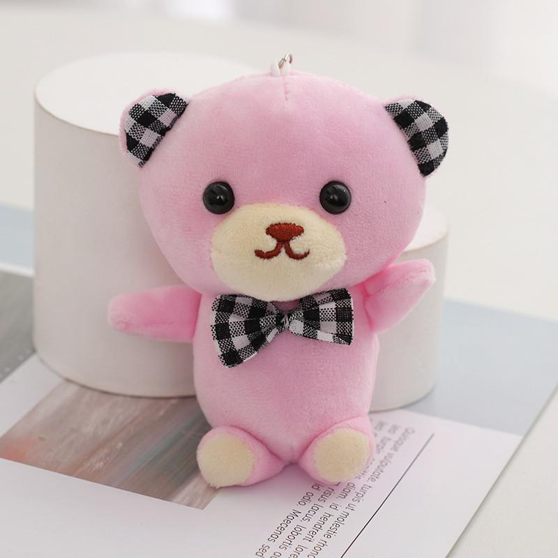 Adorable Plaid Bowtie Teddy Bear Plush Toy Soft Crystal Velvet Keychain Bag Accessory