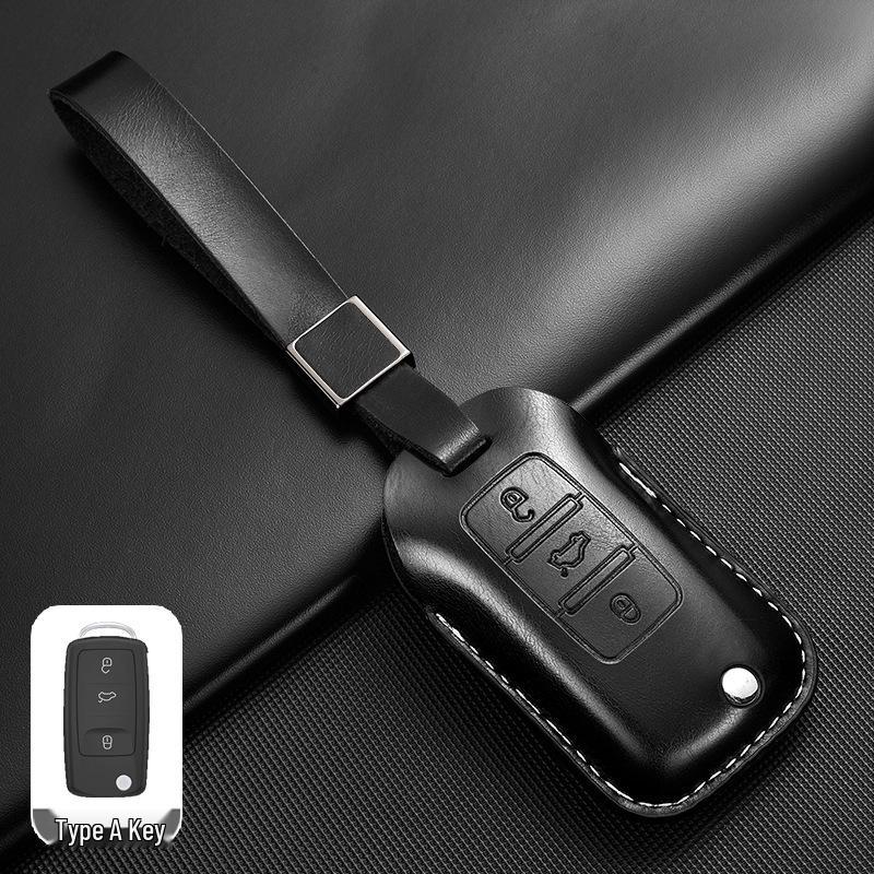 Leather Key Case for Volkswagen Models: T-Cross, Lavida, Lamando, Bora, Tiguan, Sagitar, Polo, Magotan, Passat, Tharu