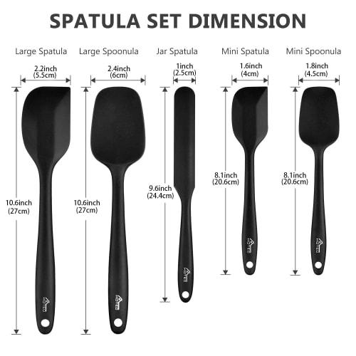 Hotec Silicone Spatula, Heat-Resistant Silicone Baking Utensils, Yogurt Spoon, Cake, Cream, Cooking Utensils, Baking Utensils (Set of 5, Black)