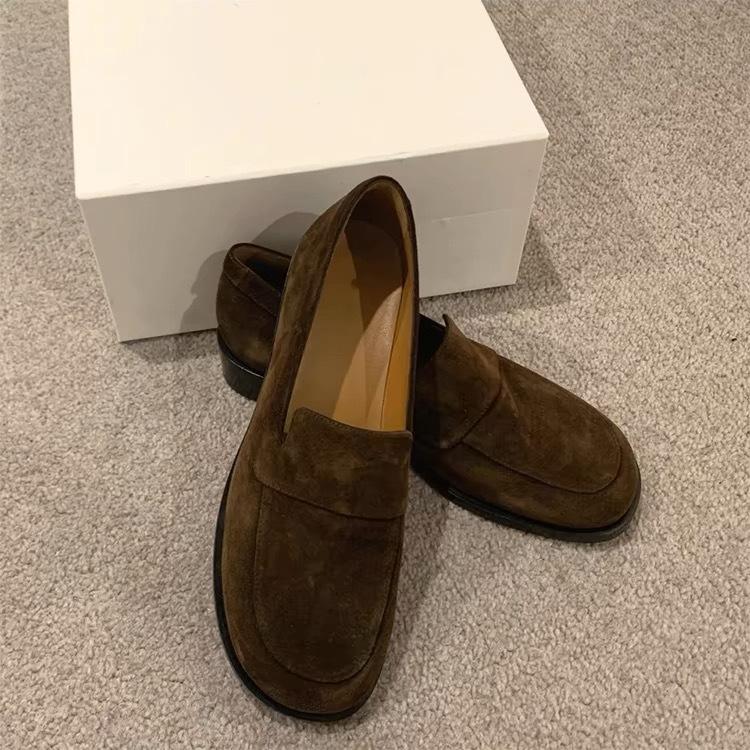 Suede Matte Retro Women's Flat British Style Small Leather Shoes Genuine Leather Beanie Shoes