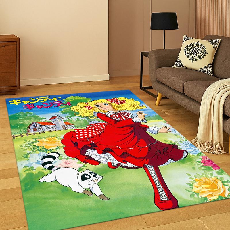 Candy Candy Girl Cartoon Anime Teppich für Schlafzimmer Wohnzimmer Sofa Spielzimmer Fußmatte Heimdekor, Kinder-Spielbereich Teppich Rutschfest