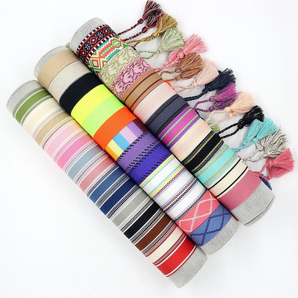 Ethnic Style Woven Bracelet with Embroidered Tassels - D Family DIY Promotion Wristband