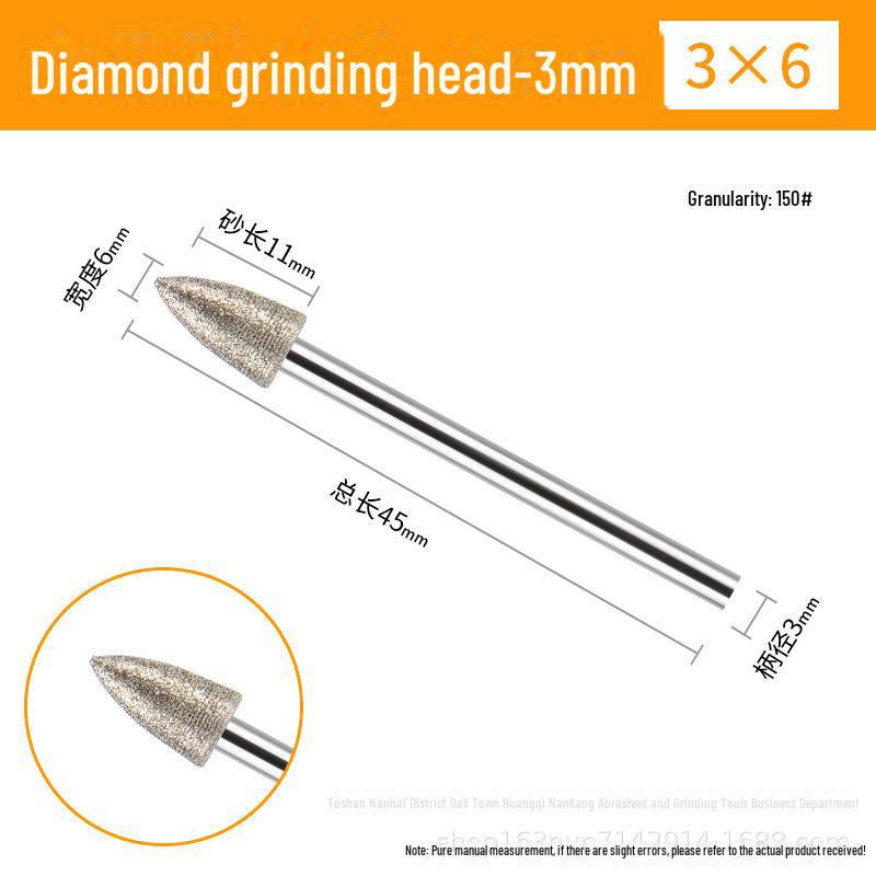 3mm Diamond Grinding Heads for Electric Grinder – Cylindrical, Bullet, Umbrella, Ball Shapes